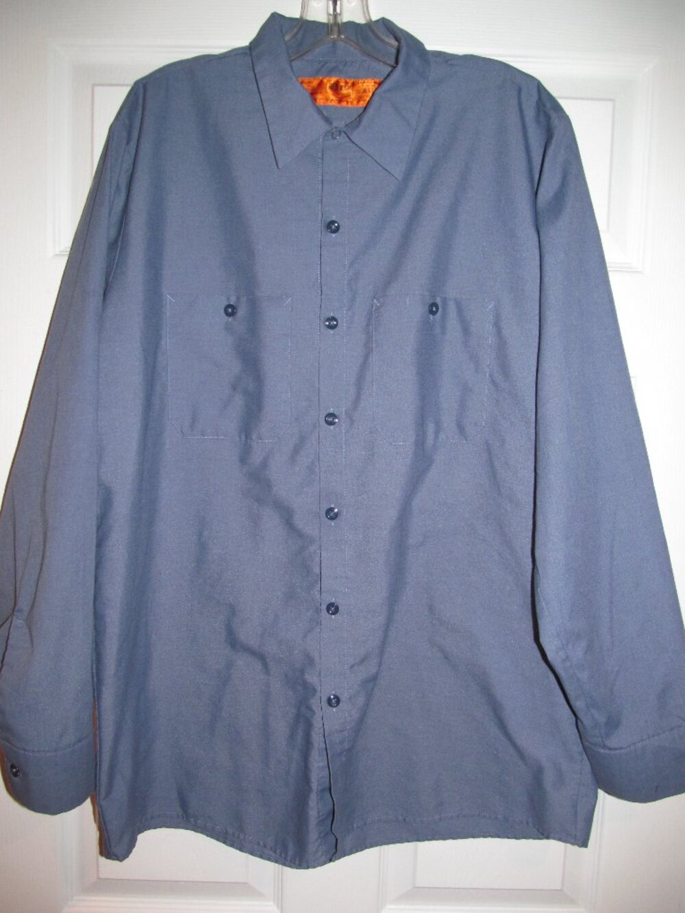 Red Kap SP14PB4 Large Blue Mechanics Utility Uniform Button Down Shirt Mens